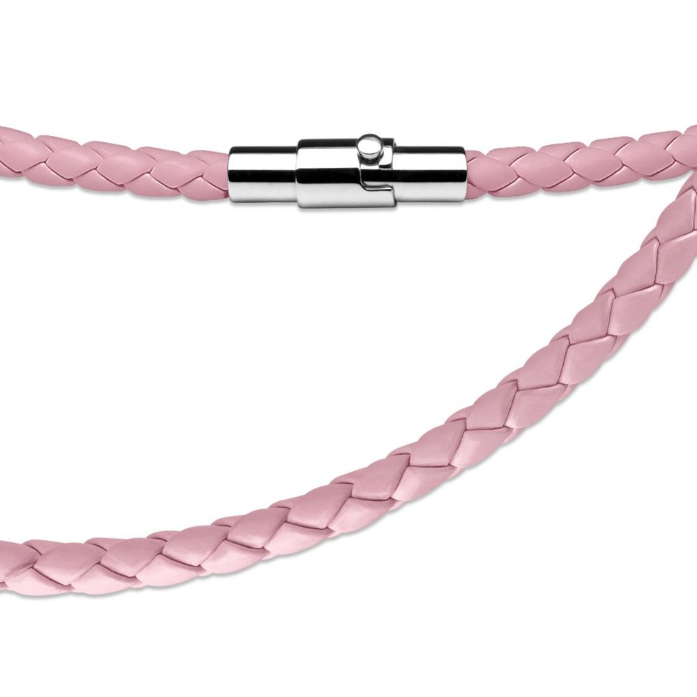 Pink Leather Multi Weaved Necklace with Lockable Magnetic Closure- Breast Cancer
